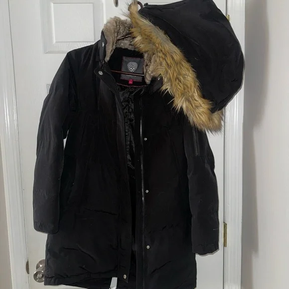 Vince Camuto Black Puffer Coat with Fur Hood - Picture 1 of 8